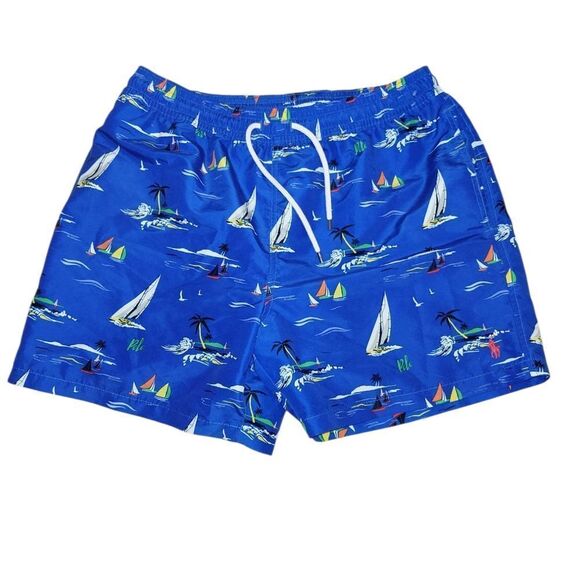 Polo Ralph Lauren Men's Size XL Blue Sailboat Board Shorts Lined Swim Trunks - Picture 1 of 6